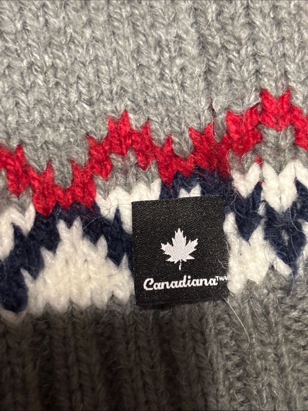 NWOT Shawl-Collar Cardigan Sweater in Gray, Cream & Red Maple Motif - Picture 6 of 10
